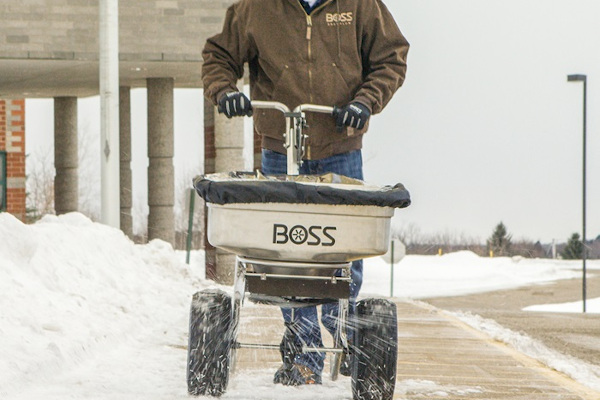 Boss Snowplow | Ice Control Equipment | Stainless Steel Walk Behind Spreader for sale at Rippeon Equipment Co., Maryland